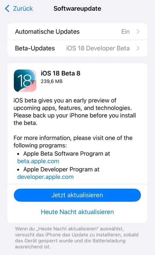 普陀苹果手机维修分享苹果 iOS / iPadOS 18 开发者预览版 Beta 8 发布 